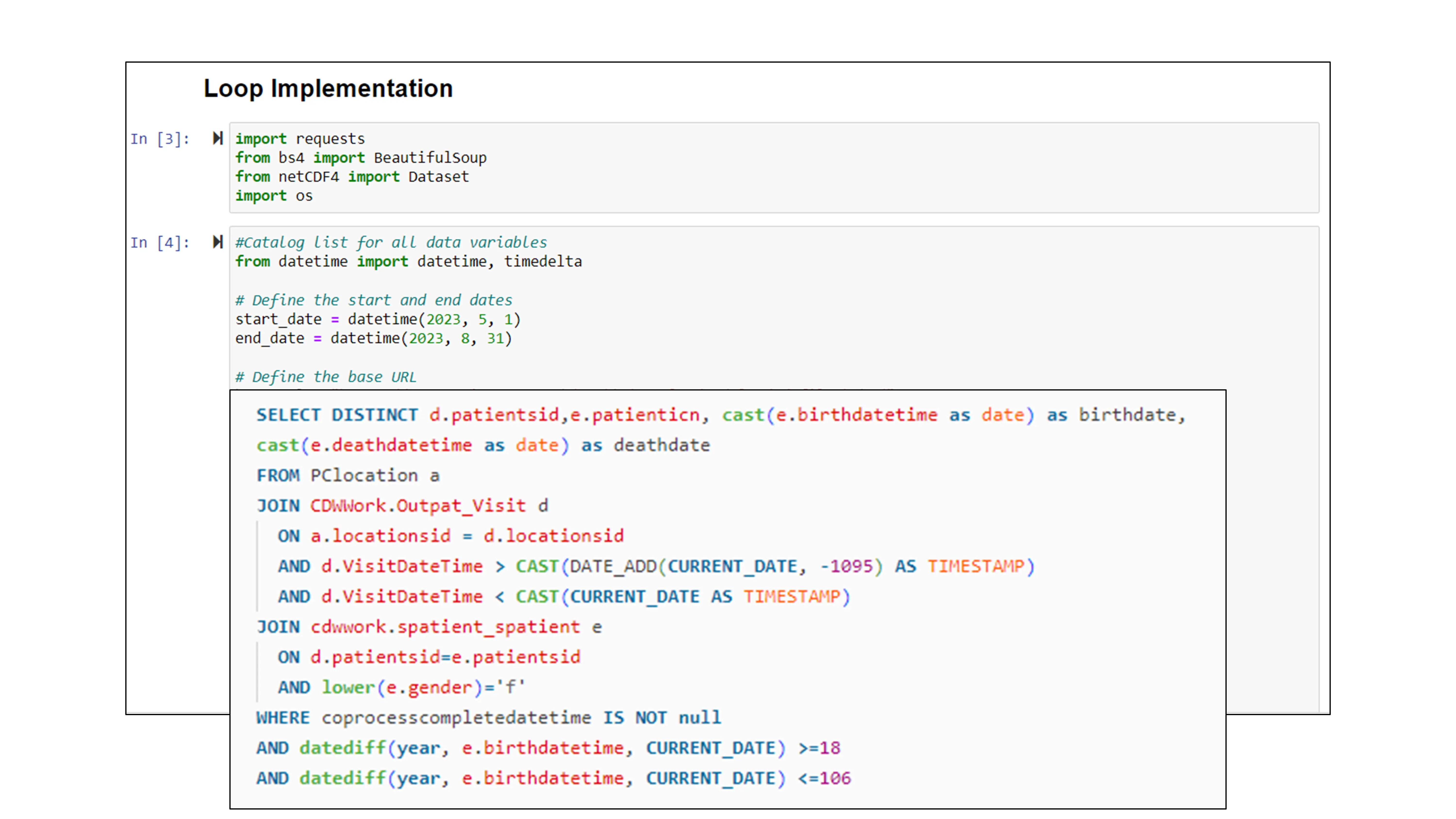 Loop implementation to extract data