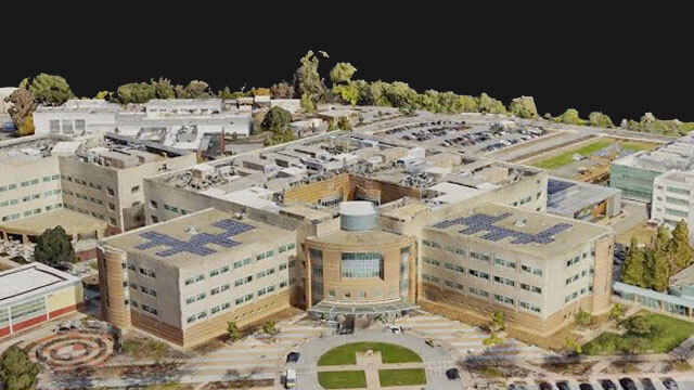 Poster image of video shows drone footage of the VA Hospital in Palo Alto, CA