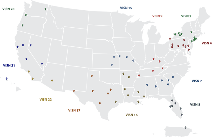 Map of USA with markers of site locations