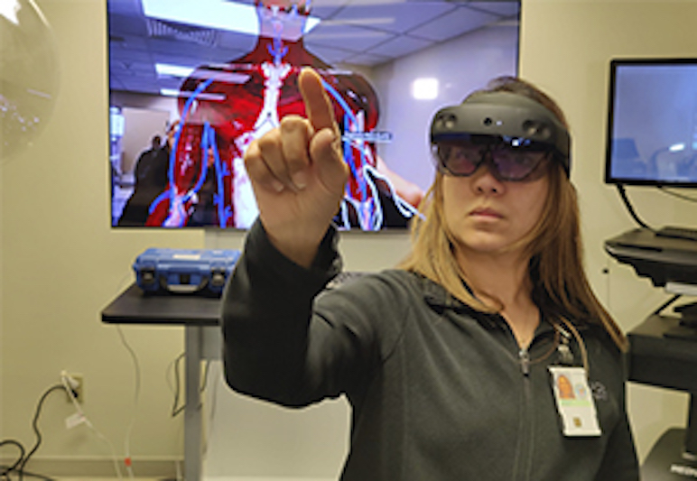 A woman using virtual reality